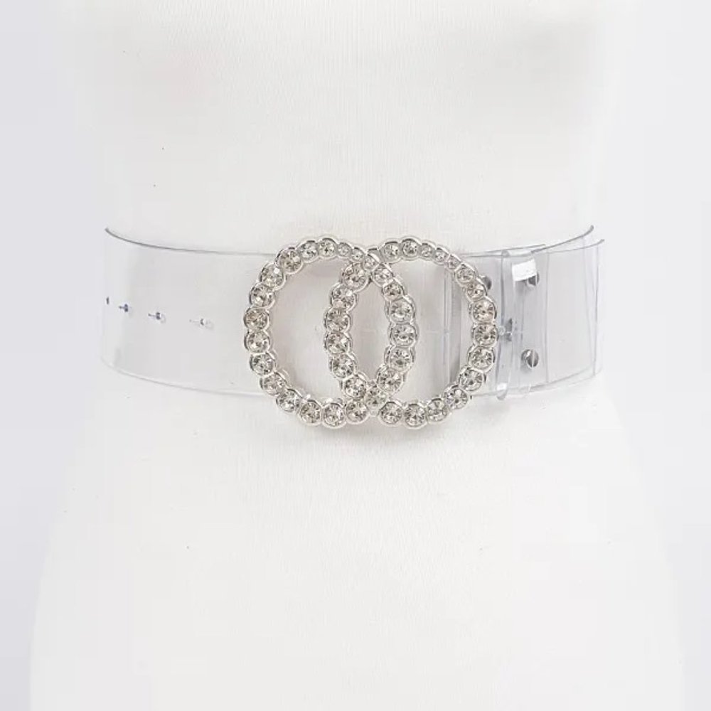 Transparent large stone circle belt- Silver